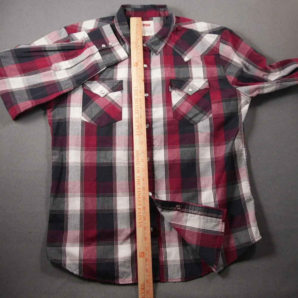 Levi Plaid Pearl Snap Western Cowboy Rodeo Red Black Men Shirt XL Ranch Y2K